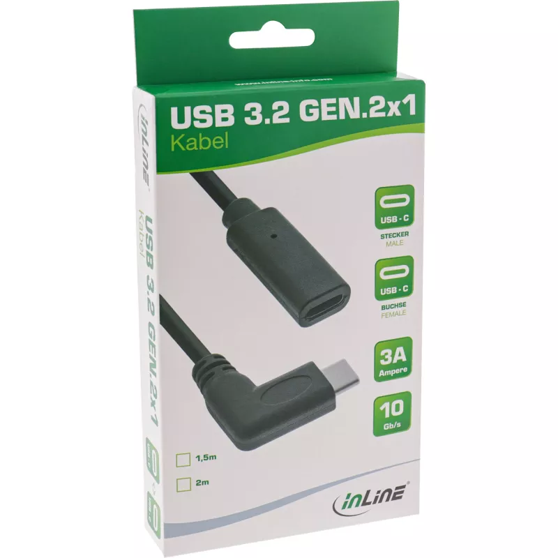 USB 3.2 Gen.1x2 kabel InLine 35782 USB-C stekker haaks / bus zwart 2m
