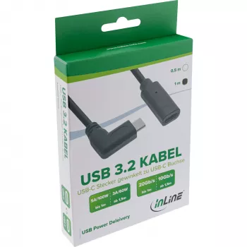 InLine USB 3.2 Gen.2x2 kabel, USB-C male haaks / female, zwart, 0,5 m (35786)