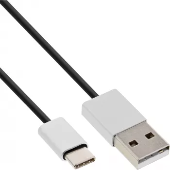 InLine USB 2.0 kabel, USB-C stekker / USB-A stekker, zwart/alu, flexibel, 5m