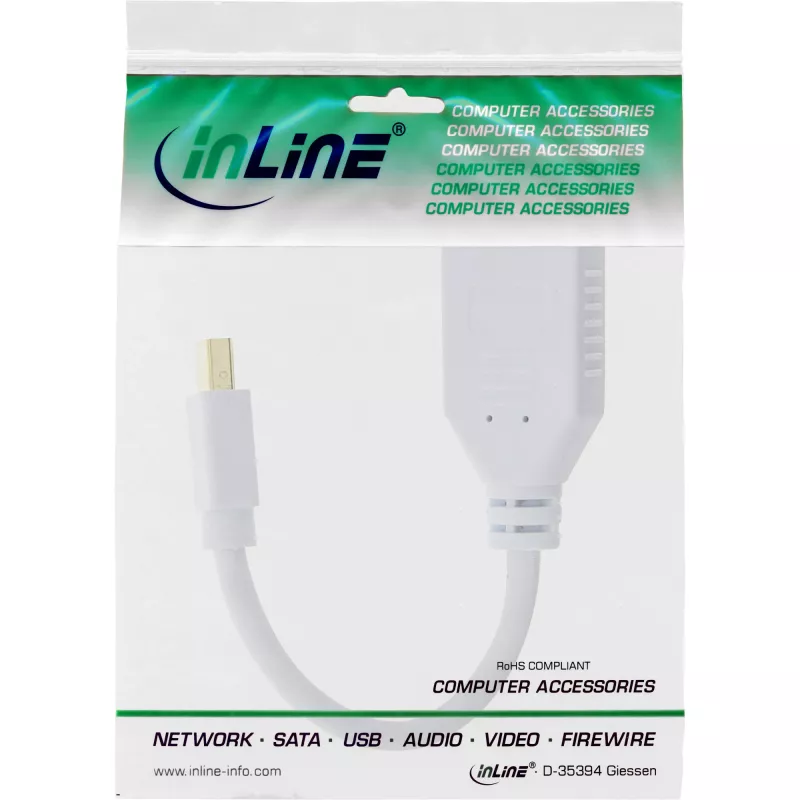 InLine Mini DisplayPort stekker naar DisplayPort bus kabel, 4K2K, wit, 0,15 m