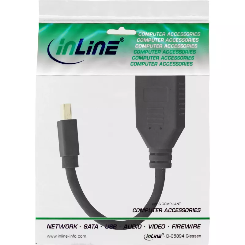 InLine adapterkabel Mini DP stekker naar DisplayPort bus, 4K2K, zwart, 0,15m