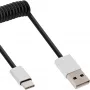 InLine USB 2.0 spiraalkabel, USB-C stekker / USB-A stekker, zwart/alu, flexibel, 1 m