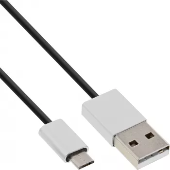 InLine Micro-USB 2.0 kabel, USB Type-A / Micro-B M/M, zwart/alu, flexibel, 3 m