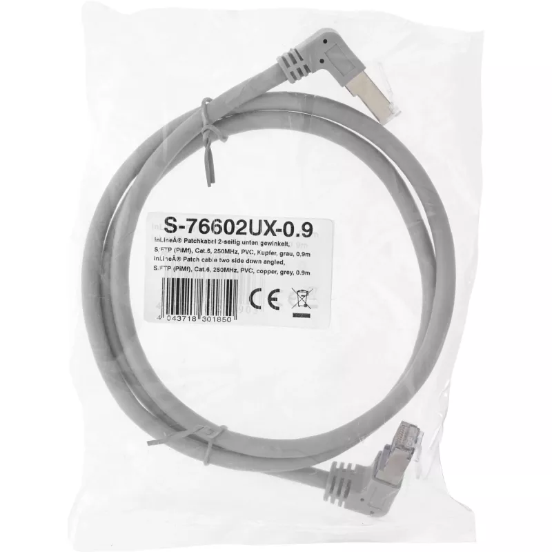 Netwerkkabel InLine® S-76602U-0.9 haakse stekker Cat.6 0,9m grijs