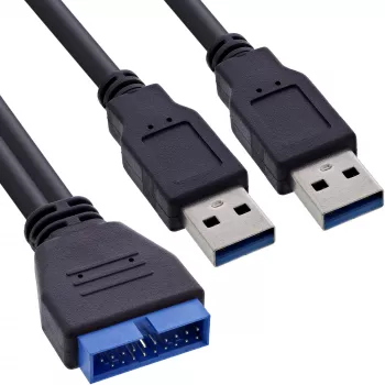 InLine USB 3.0 Premium adapterkabel 2x USB-A stekker / mainboard-header, 0,40 m