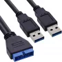 InLine USB 3.0 Premium adapterkabel 2x USB-A stekker / mainboard-header, 0,40 m