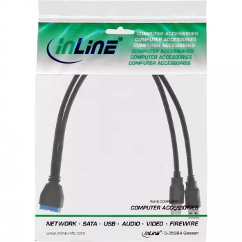 InLine USB 3.0 Premium adapterkabel 2x USB-A stekker / mainboard-header, 0,40 m