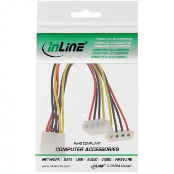 InLine interne stroom-Y-kabel 1x 4pol Molex / 2x 4pol Molex haaks 0,15 m