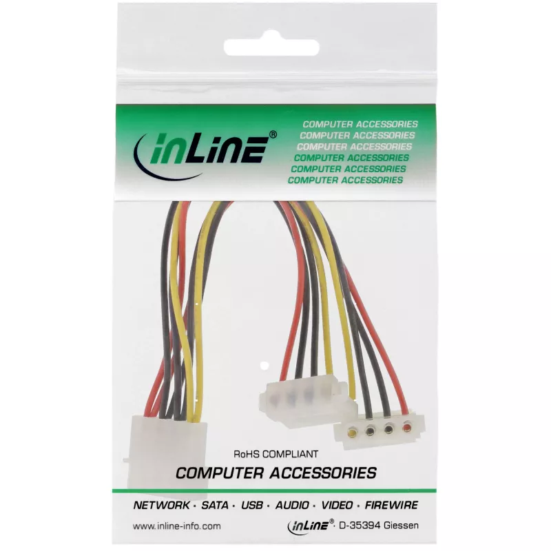 InLine interne stroom-Y-kabel 1x 4pol Molex / 2x 4pol Molex haaks 0,15 m