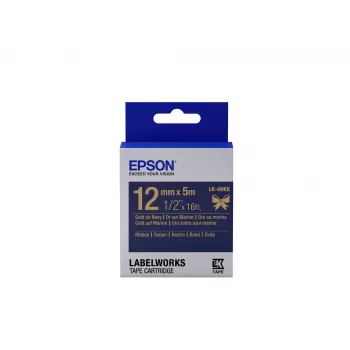 Epson etikettencassette satijnband LK-4HKK goud/marineblauw 12mm (5m)
