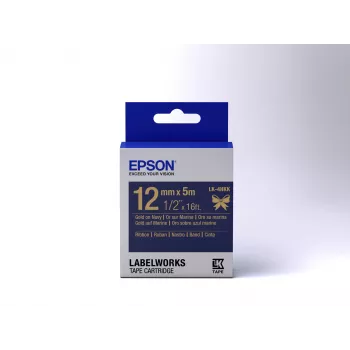 Epson etikettencassette satijnband LK-4HKK goud/marineblauw 12mm (5m)