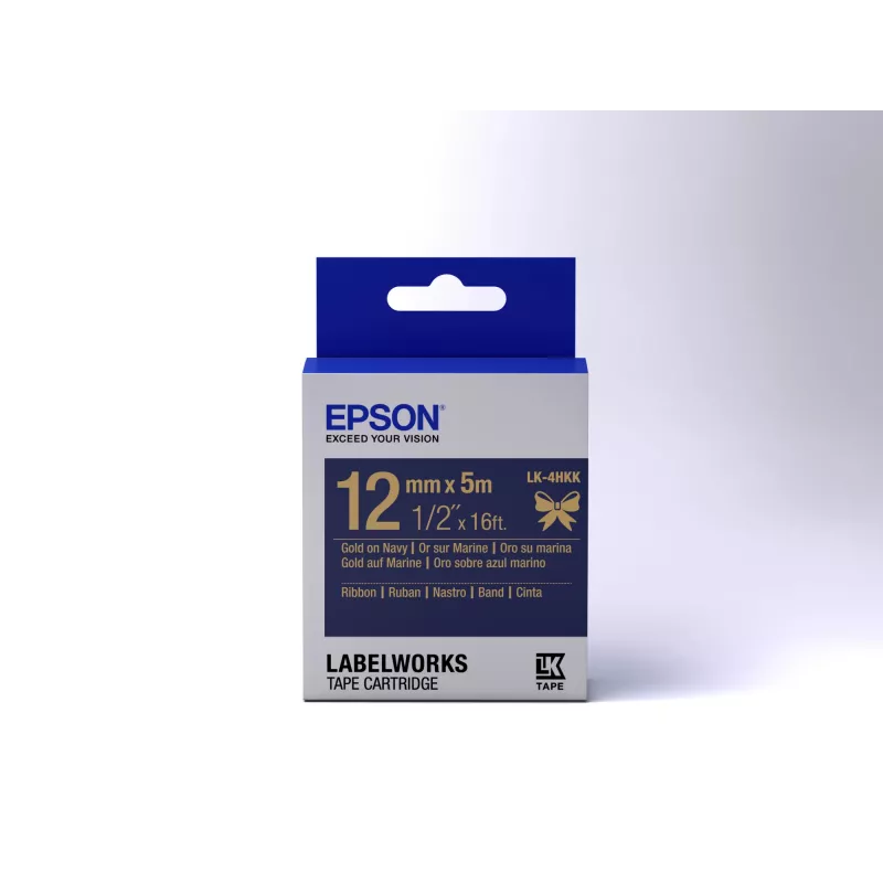 Epson etikettencassette satijnband LK-4HKK goud/marineblauw 12mm (5m)