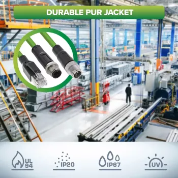 InLine industrie-netwerkkabel, M12 4-polig D-gecodeerd stekker naar RJ45, PUR 2m