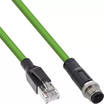 InLine industrie-netwerkkabel, M12 4-polig D-gecodeerd stekker naar RJ45, PUR 2m