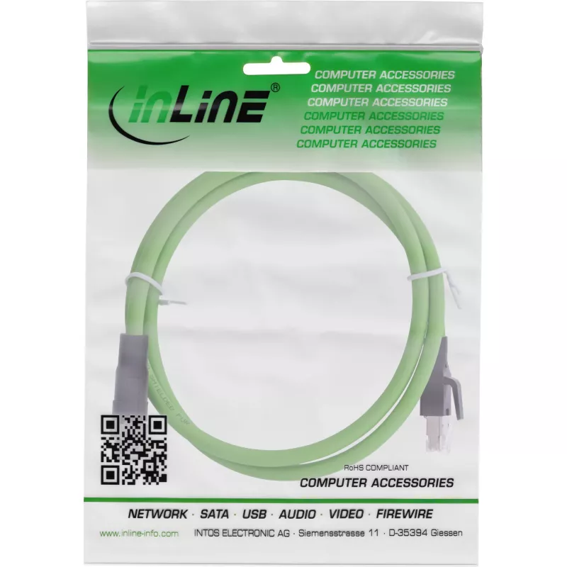 InLine industrie-netwerkkabel, M12 8-polig X-gecodeerd naar RJ45-stekker, Cat.6A PUR 2 m