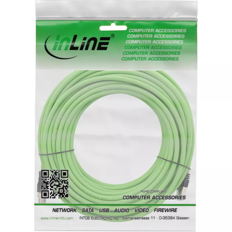 InLine Industriële netwerkkabel, M12 8-polig X-gecodeerd naar RJ45, Cat.6A PUR, 7,5 m