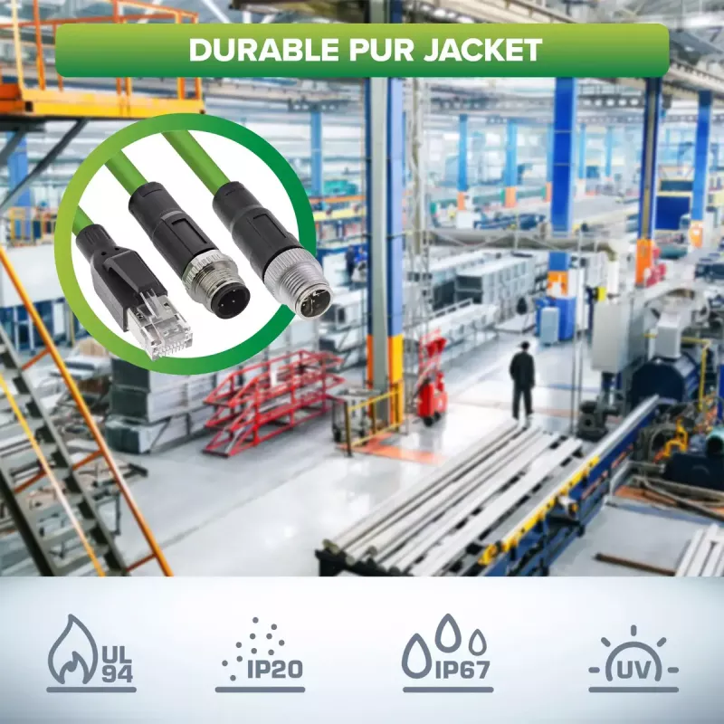 InLine industriële netwerkkabel, M12 8-polig X-gecodeerd naar RJ45-stekker, Cat.6A PUR 20m