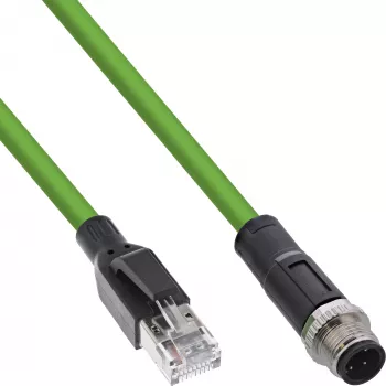 InLine industriële netwerkkabel, M12 4-polig D-gecodeerde stekker naar RJ45, PUR 10m