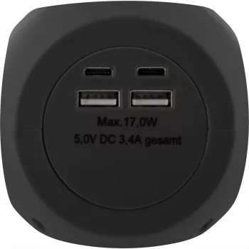 InLine Charging Cube InLine 16499B 3x randaarde 2x USB-C 2x USB-A zwart 2m
