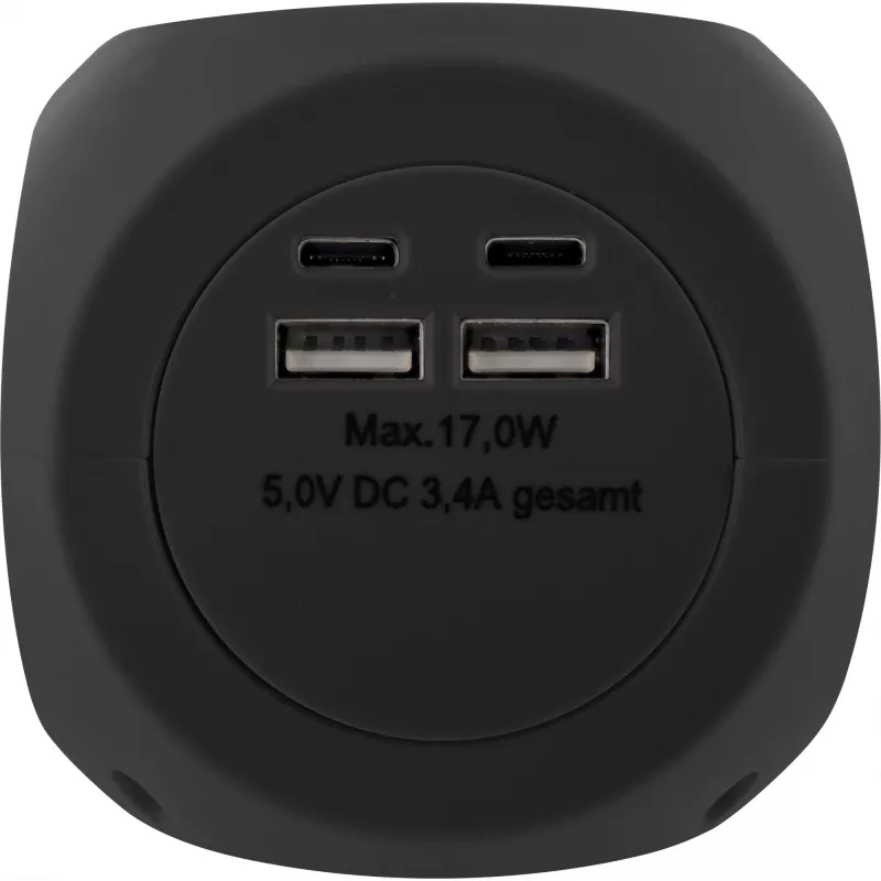 InLine Charging Cube InLine 16499B 3x randaarde 2x USB-C 2x USB-A zwart 2m