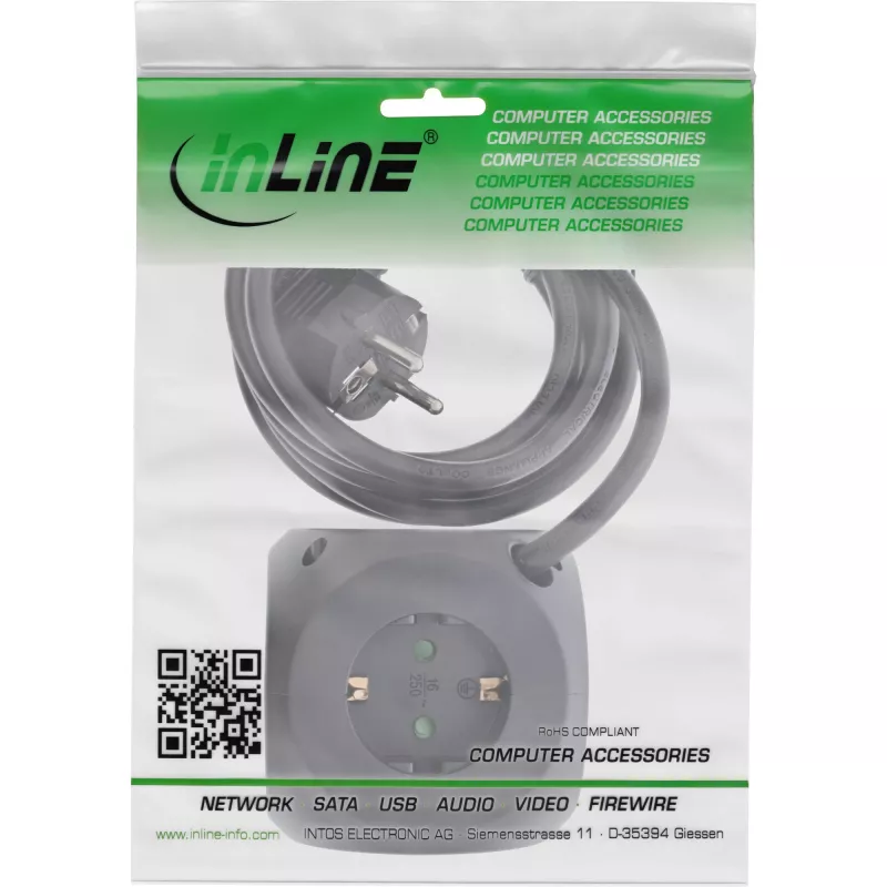 InLine Charging Cube InLine 16499B 3x randaarde 2x USB-C 2x USB-A zwart 2m