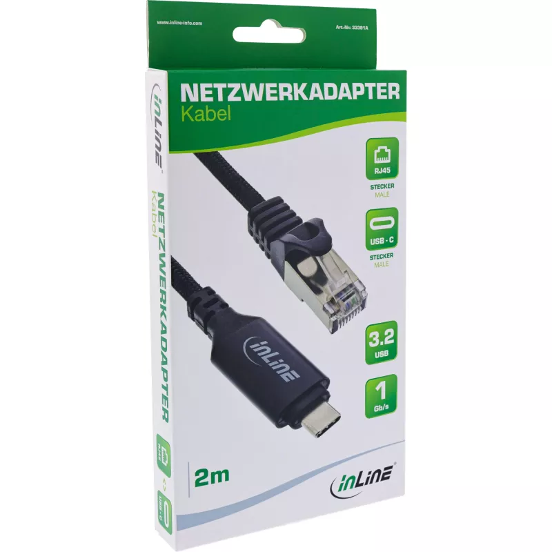 Netwerkkabel InLine 33381A USB-C naar RJ45 Cat6 2m zwart