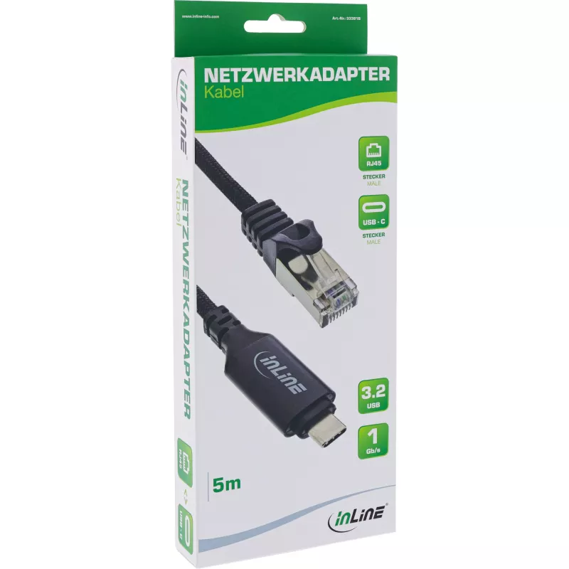 Netwerkkabel InLine 33381B USB-C naar RJ45 Gigabit 5m zwart
