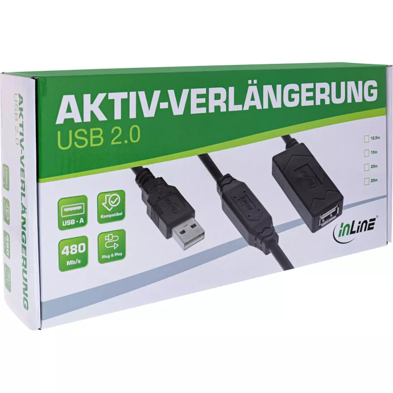InLine USB 2.0 actieve verlengkabel USB-A stekker/bus 15m 0,48 Gbit/s