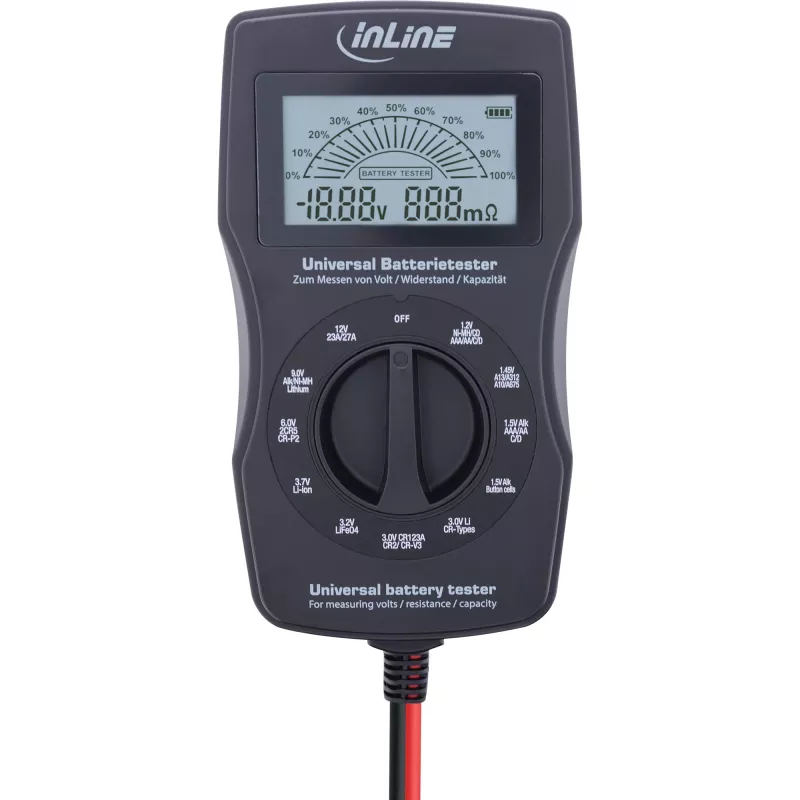 InLine multifunctionele batterijtester, meetapparaat met LCD-display