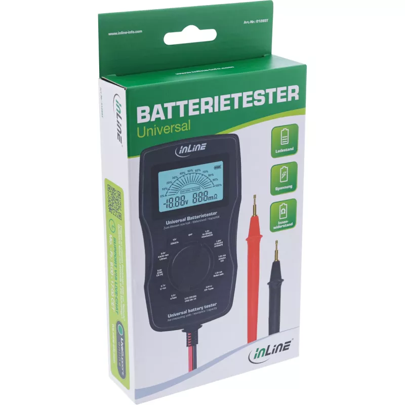 InLine multifunctionele batterijtester, meetapparaat met LCD-display
