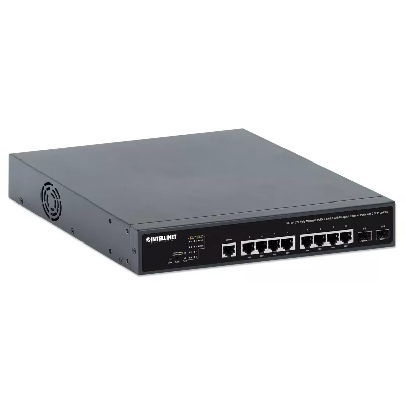 Intellinet 10-poorts L2+ Fully Managed PoE++ switch met 8 Gigabit Ethernet-poorten en 2 SFP-uplinks