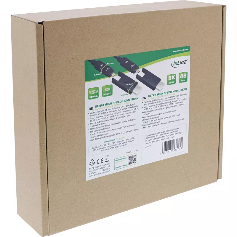 InLine HDMI AOC-kabel, Ultra High Speed HDMI, 8K4K, afneembare stekker, 30m