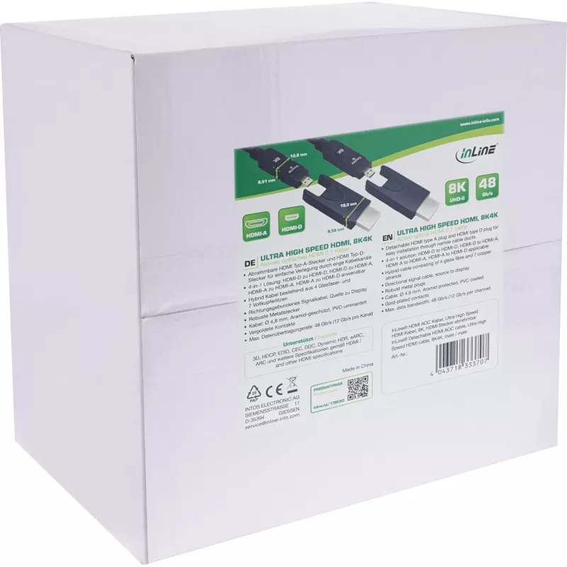 InLine HDMI AOC-kabel, Ultra High Speed HDMI, 8K4K, afneembare stekker, 80m