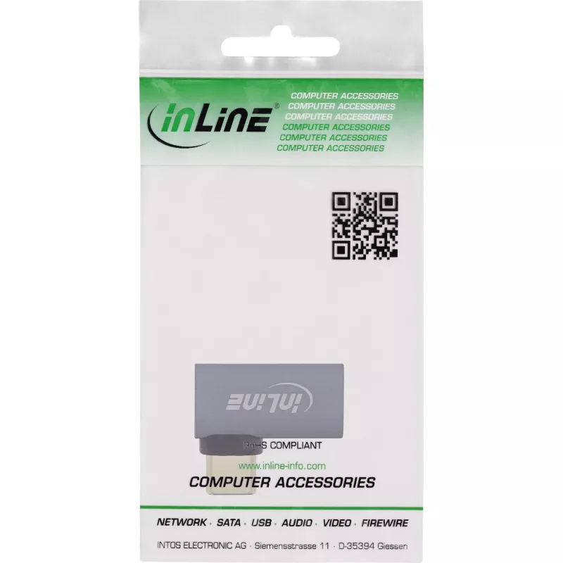 InLine USB4-adapter, USB-C stekker/bus rechts/links afgewinkeld, aluminium, grijs