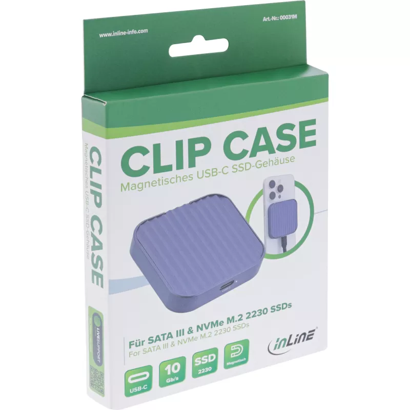 InLine Clip Case - magnetische USB-C-behuizing voor SATA III & NVMe M.2 SSD's