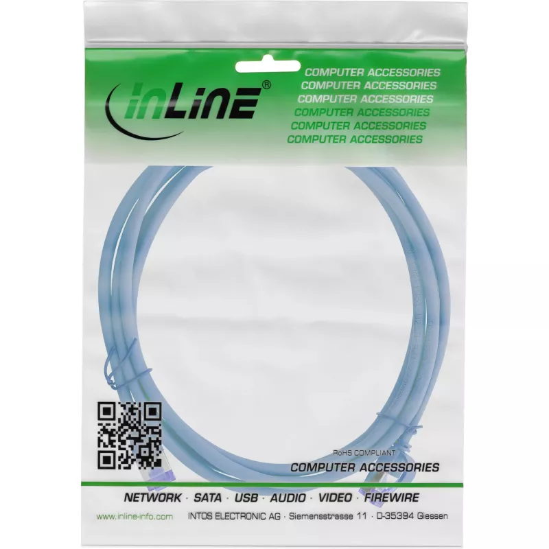 Patchkabel InLine Cat.6A S/FTP Slim TPE (LSZH) PoE, blauw, 2 m