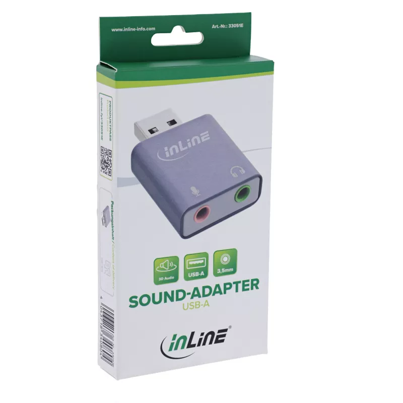Audio-adapter InLine 33051E USB Type-A grijs 42mm x 30mm x 12mm