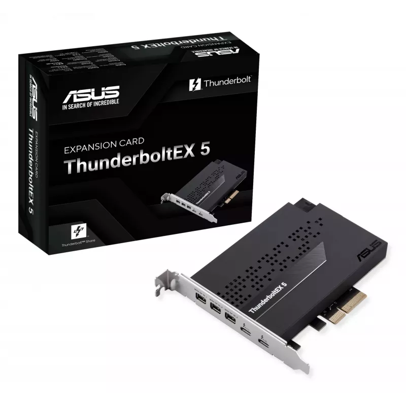 Interfacekaart ASUS ThunderboltEX 5 — PCIe 4.0, Intel JHL9580, Mini DisplayPort, USB 2.0, 120 Gbit/s