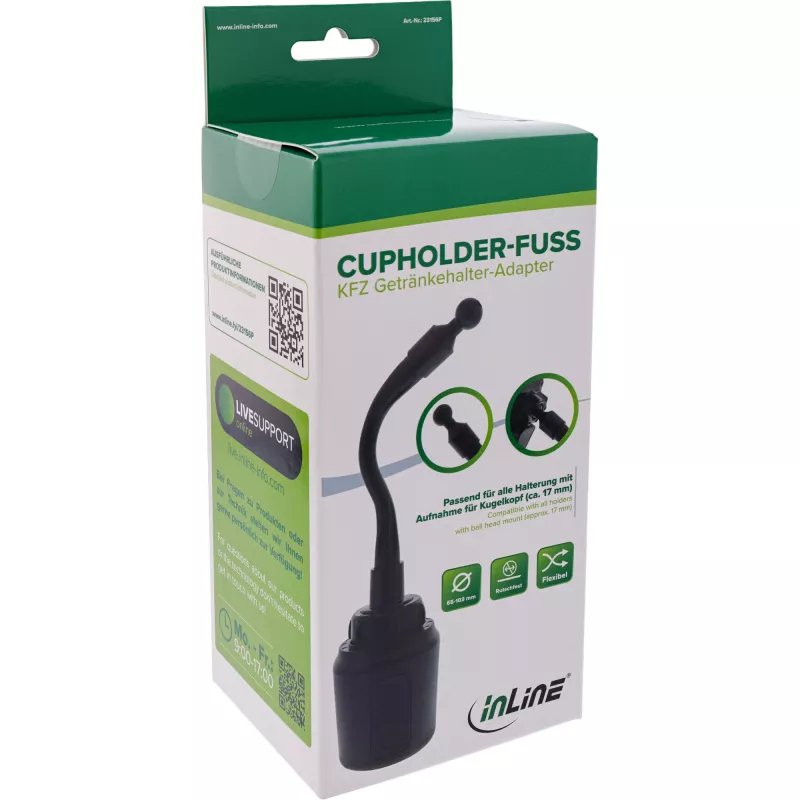 InLine 23156P Bekerhouder-basisadapter voor autohouders, zwart