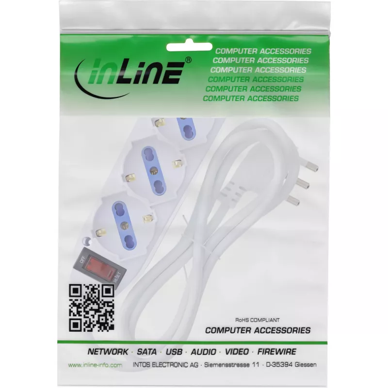 InLine 16431Z stroomverlengsnoer 1,5 m 3 AC-uitgang(en) voor binnen wit