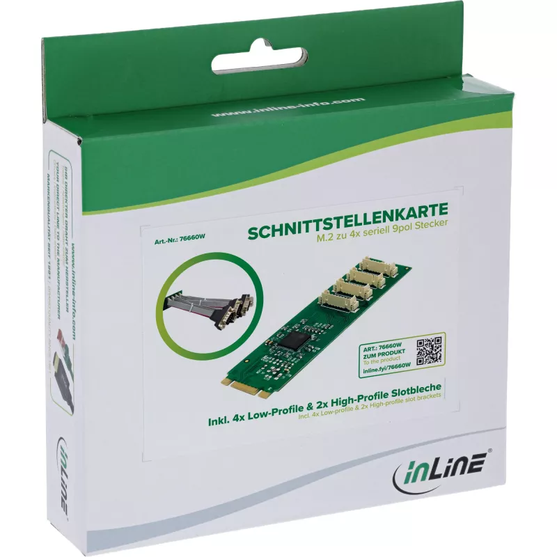 InLine 76660W interne seriële adapter M.2 stekker ASIX AX99100 4 Gbit/s