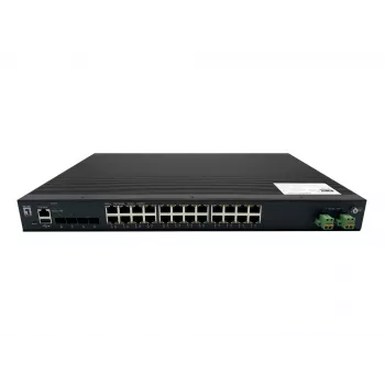 LevelOne 28-poorts L2 Plus managed PoE industriële switch, 4 x 1/2.5/10GbE SFP+, 24 PoE-uitgangen, 370W, 802.3AF/AT/BT PoE, 19 inch rackmontage, -40°C tot 80°C