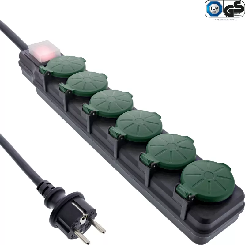 InLine 16496T stekkerdoos 10 m 6 AC-uitgangen binnen/buiten zwart, groen