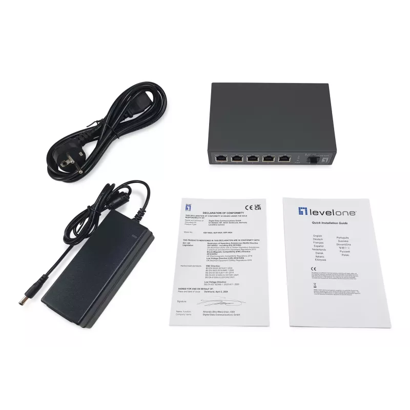 LevelOne GEP-0625 netwerkswitch unmanaged 2.5G Ethernet (100/1000/2500) Power over Ethernet (PoE) zwart
