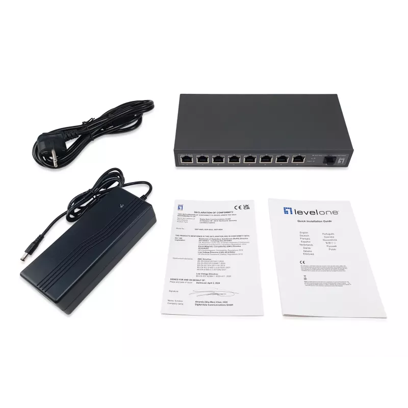LevelOne GEP-0925 netwerkswitch unmanaged 2.5G Ethernet (100/1000/2500) Power over Ethernet (PoE) zwart