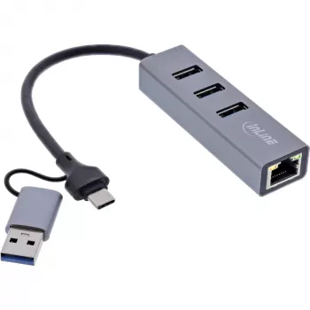 InLine 33380S Interface-hub USB 3.2 Gen 1 (3.1 Gen 1) Type-A + Type-C 5000 Mbit/s Grijs