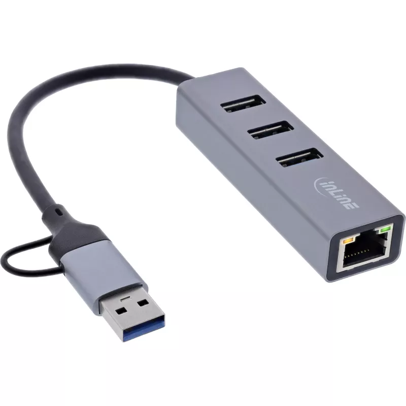 InLine 33380S Interface-hub USB 3.2 Gen 1 (3.1 Gen 1) Type-A + Type-C 5000 Mbit/s Grijs