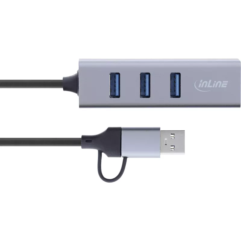 InLine 33380S Interface-hub USB 3.2 Gen 1 (3.1 Gen 1) Type-A + Type-C 5000 Mbit/s Grijs