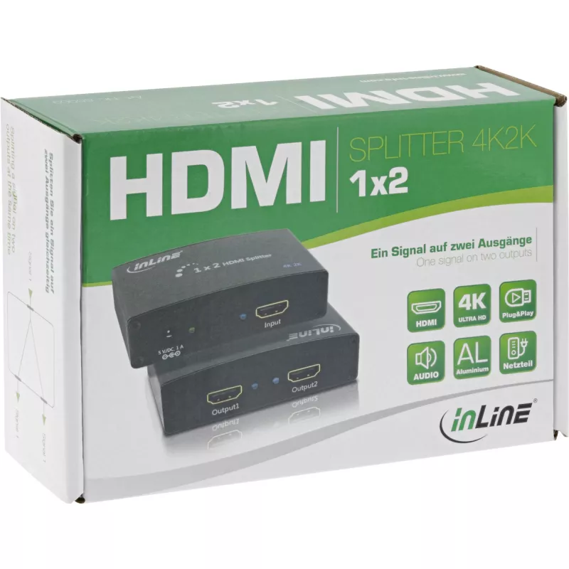 InLine HDMI-splitter/verdeler, 2-voudig, 4K2K-compatibel