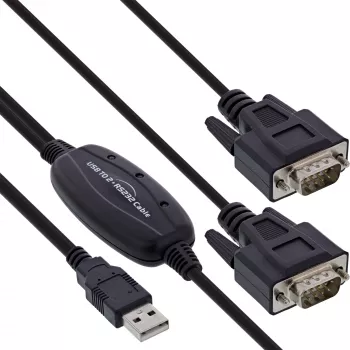 InLine USB 2.0 naar 2x seriële adapterkabel USB Type-A naar 2x 9-pins Sub-D stekker 1,5 m